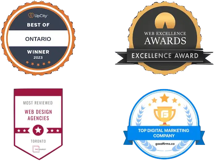 Award badges and logos showing awards won by Consensus Creative web design and development agency in Toronto and internationally