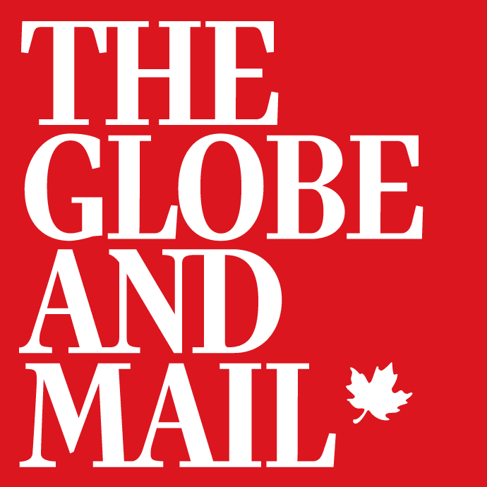 The Globe and Mail logo on a red background featuring a Toronto web design.