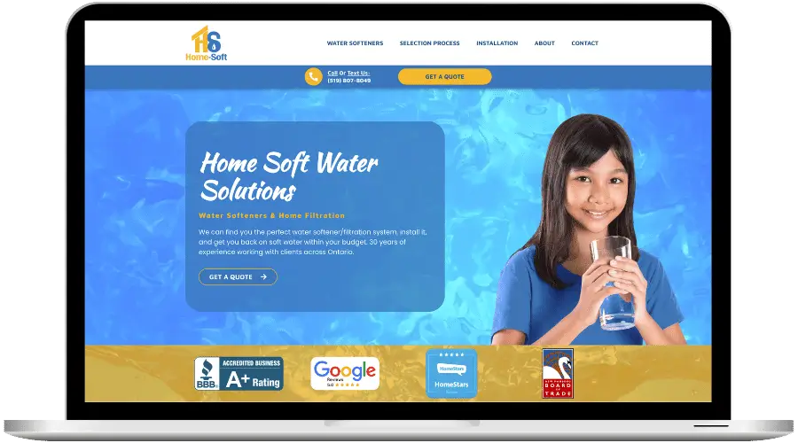 A Website Mockup Of Design And Development For A Water Softener Company By Consensus Creative Web Design Agency In Toronto