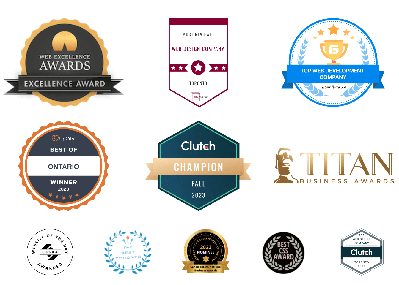 Award Logos Showing Awards Won By Consensus Creative Web Design And Development Agency In Canada And Internationally