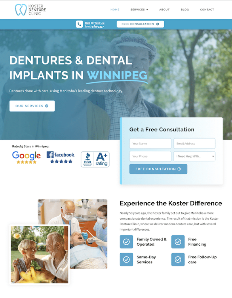 Toronto Web Design For Dentures And Dental Implants Website.