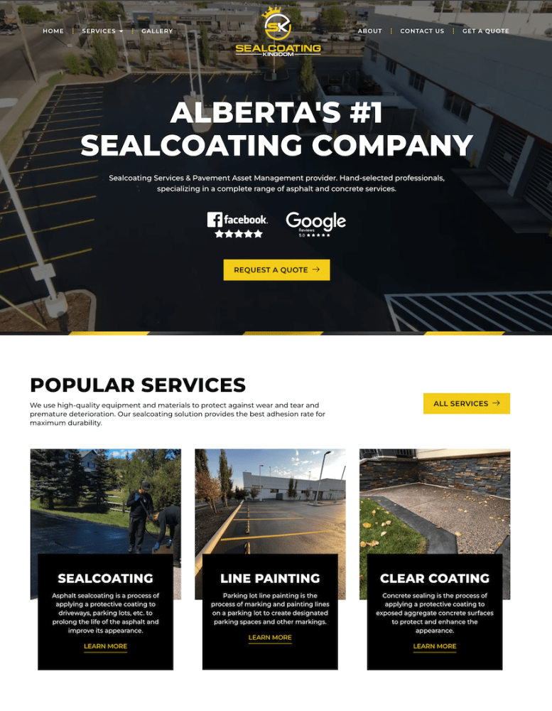 The Website For Alberta's Sealcoating Company With Toronto Web Design And Development.